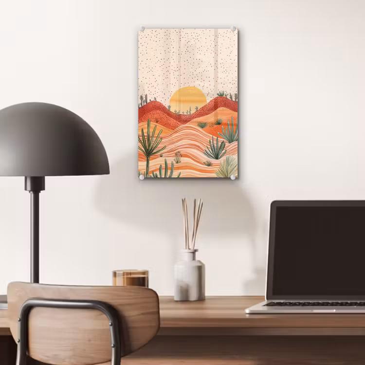 Glas schilderij - Landschap - Heuvels - Zonsondergang — 7