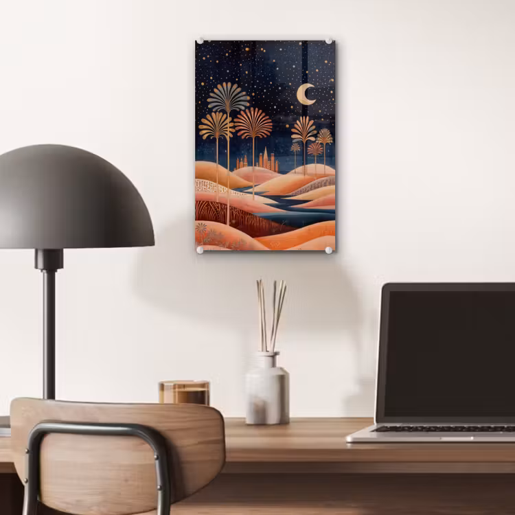 Glas schilderij - Sterrenhemel - Palmen - Rivier — 7