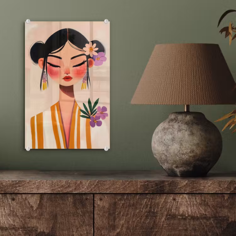 Glas schilderij - Vrouw - Bloemen - Pastel — 4