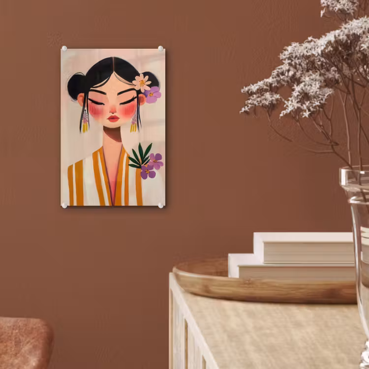 Glas schilderij - Vrouw - Bloemen - Pastel — 6