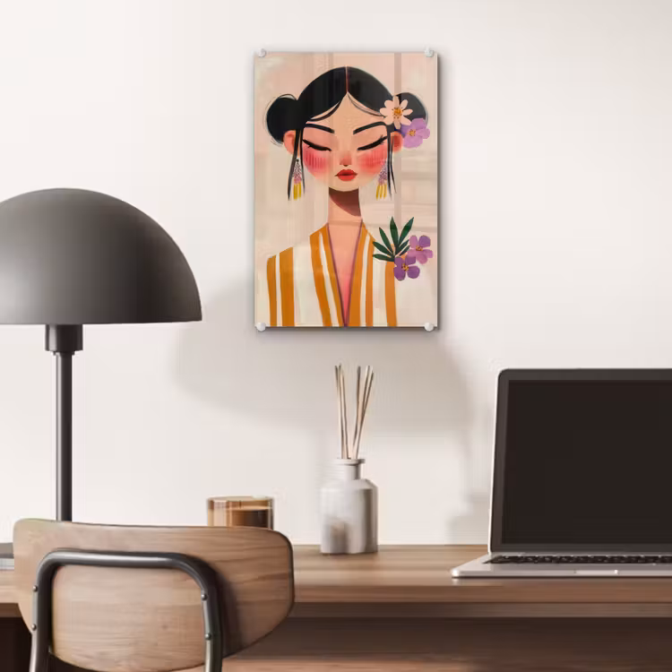 Glas schilderij - Vrouw - Bloemen - Pastel — 7