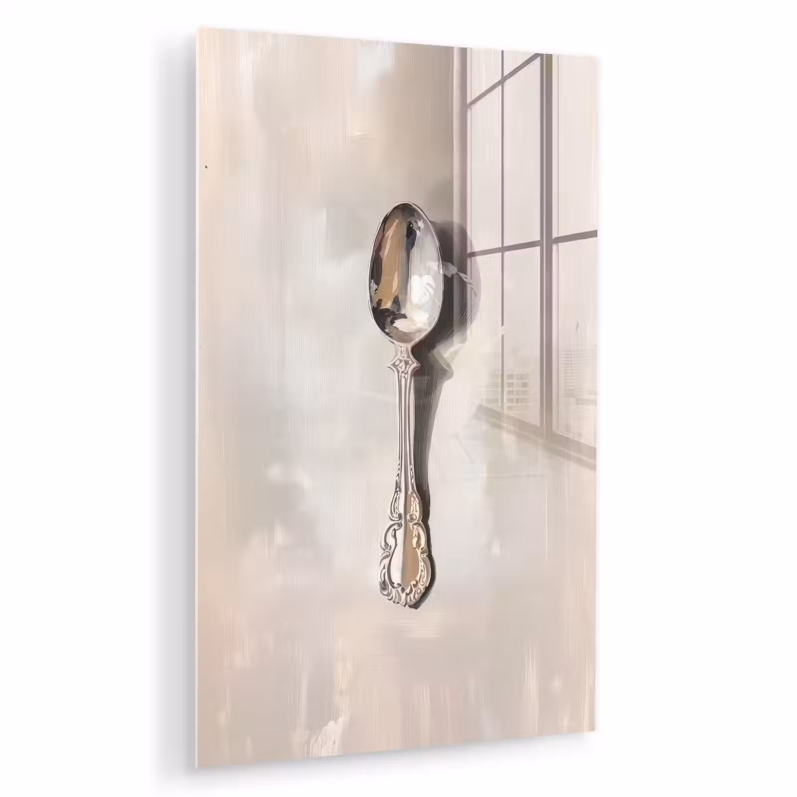 Glas schilderij - Lepel - Verf - Zilver — 1