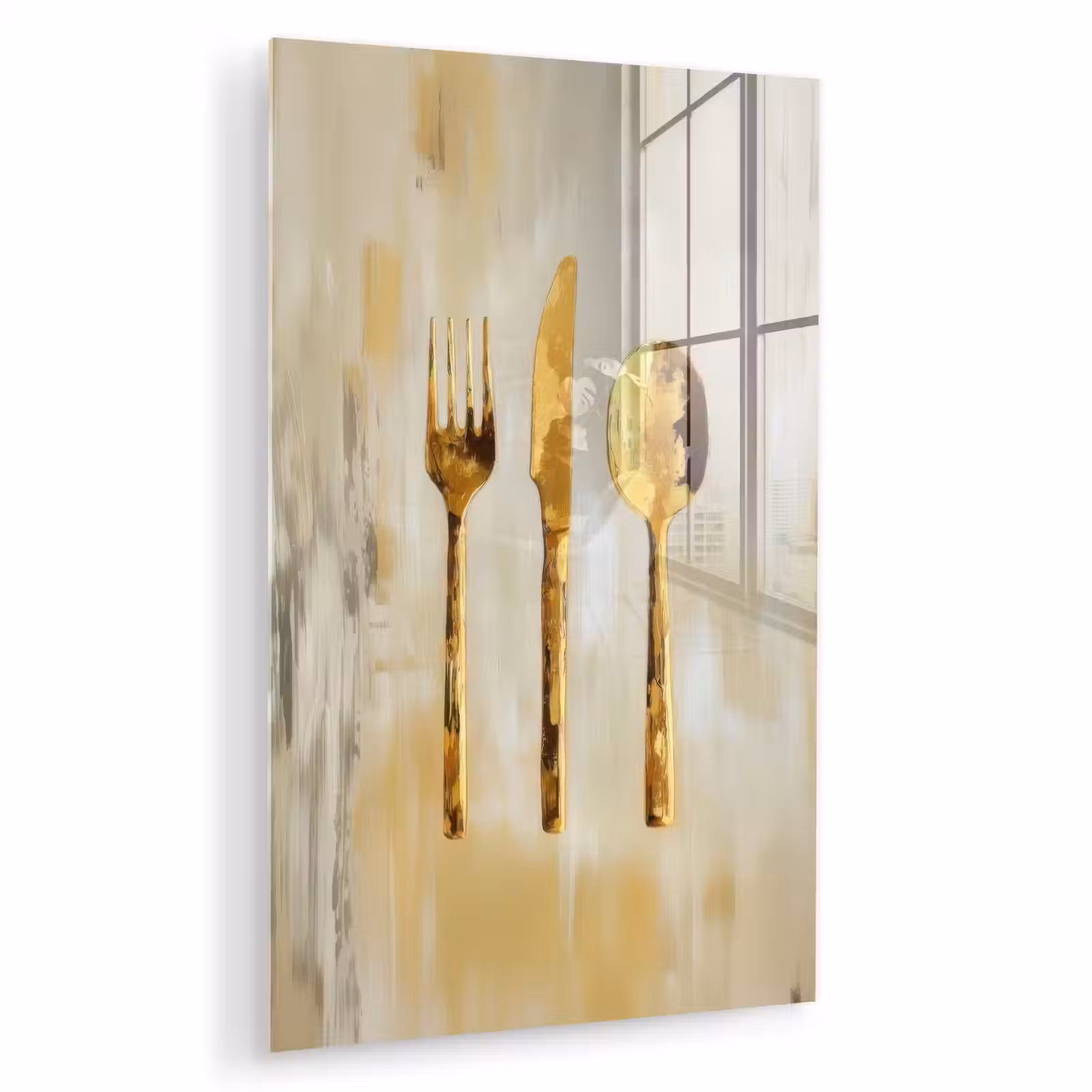 Glas schilderij - Verf - Goud - Bestek — 1