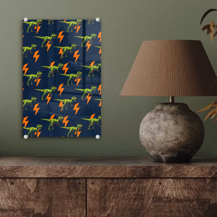 Glas schilderij - Bliksemschichten - Oranje - Dinosaurussen — 4