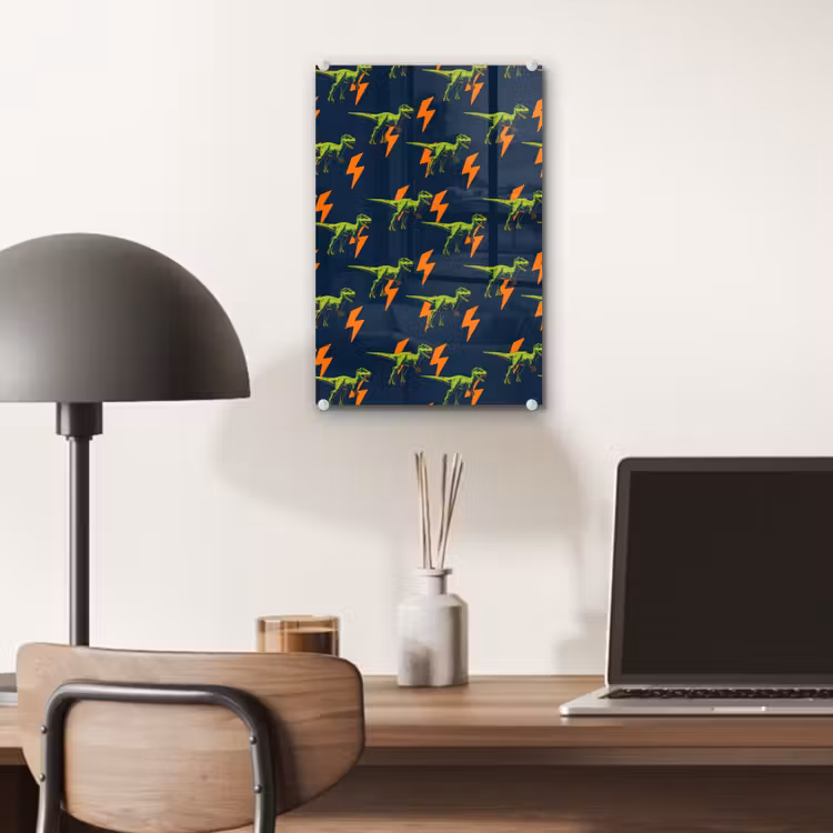 Glas schilderij - Bliksemschichten - Oranje - Dinosaurussen — 7