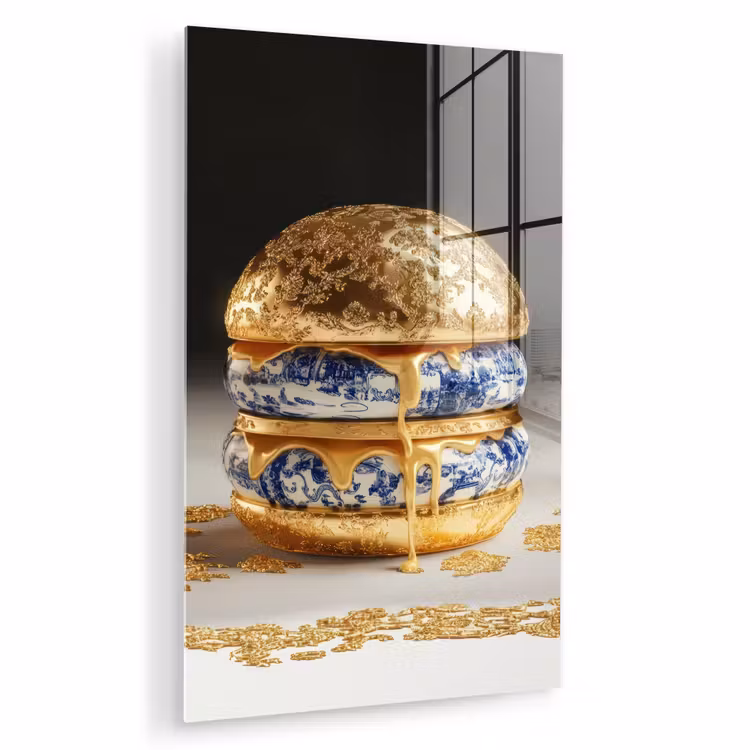 Glas schilderij - Delftsblauw - Goud - Burger — 1