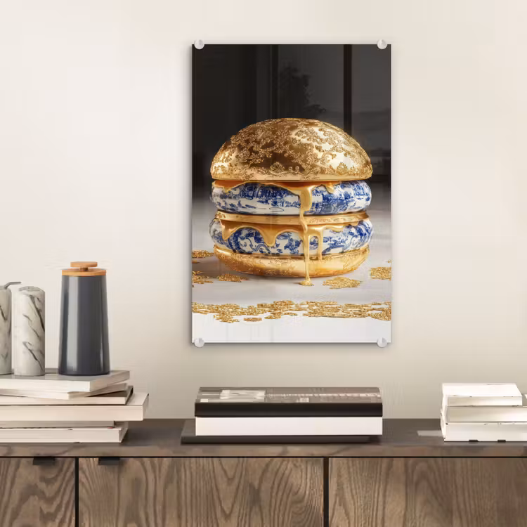 Glas schilderij - Delftsblauw - Goud - Burger — 2