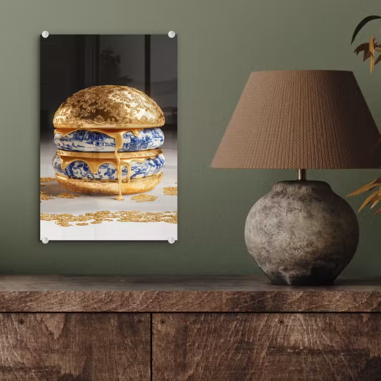 Glas schilderij - Delftsblauw - Goud - Burger — 4