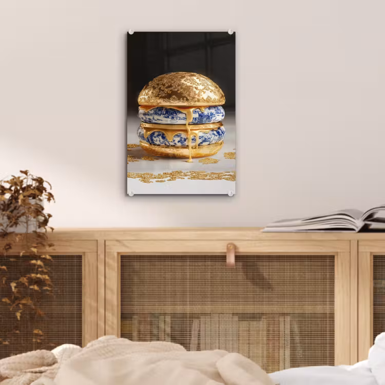 Glas schilderij - Delftsblauw - Goud - Burger — 5