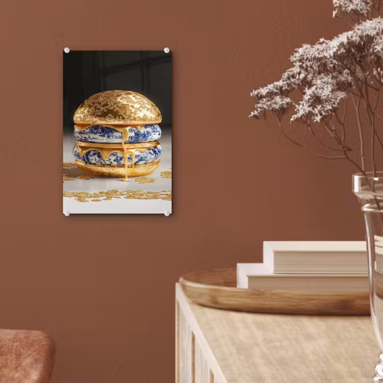 Glas schilderij - Delftsblauw - Goud - Burger — 6