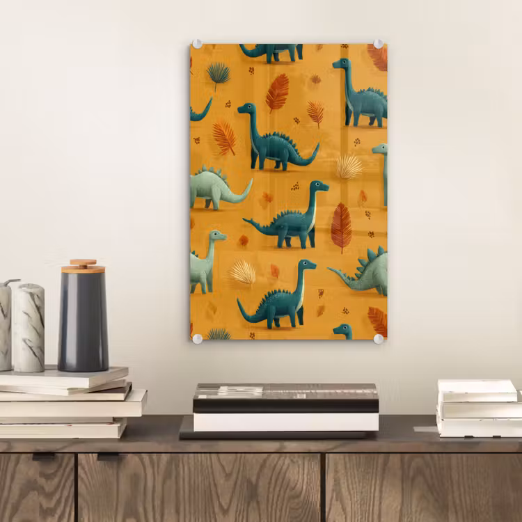 Glas schilderij - Dinosaurussen - Stekels - Herfstbladeren - Bruin — 2