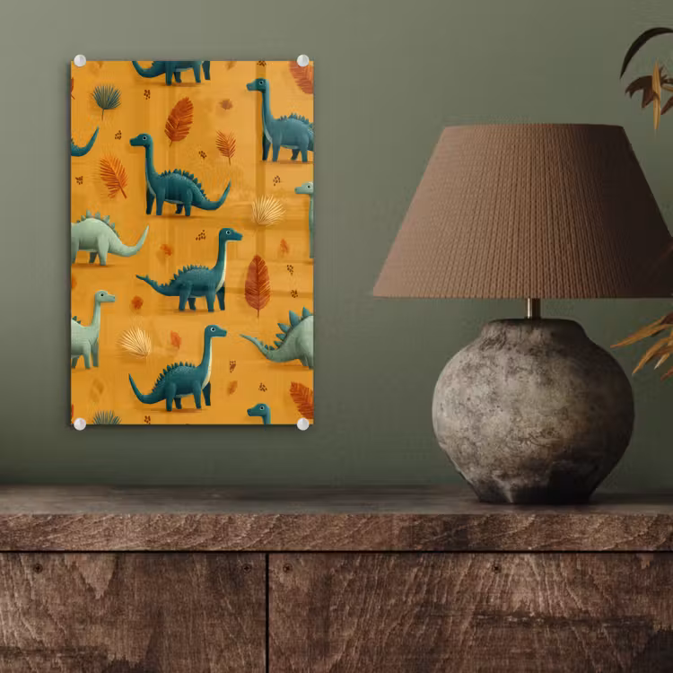 Glas schilderij - Dinosaurussen - Stekels - Herfstbladeren - Bruin — 4