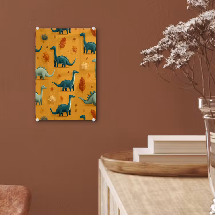 Glas schilderij - Dinosaurussen - Stekels - Herfstbladeren - Bruin — 6