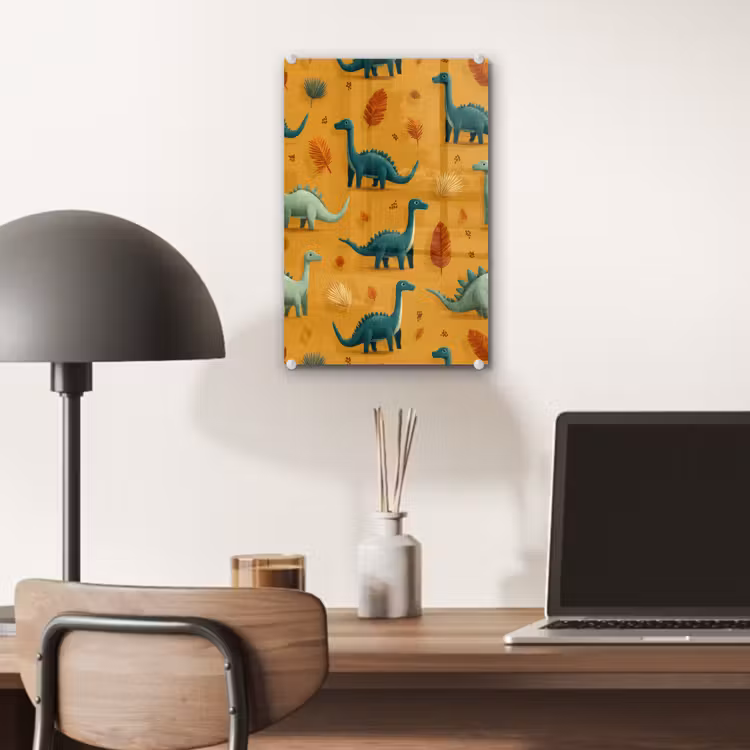 Glas schilderij - Dinosaurussen - Stekels - Herfstbladeren - Bruin — 7