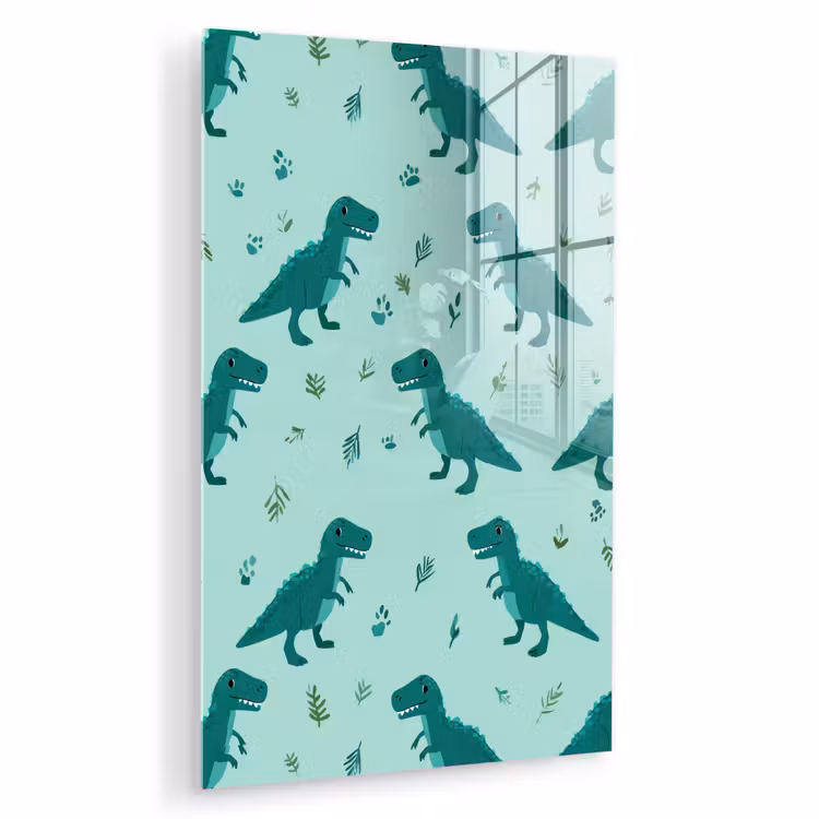 Glas schilderij - Donkergroen - Dinosaurussen - Afdrukken - Bladeren — 1