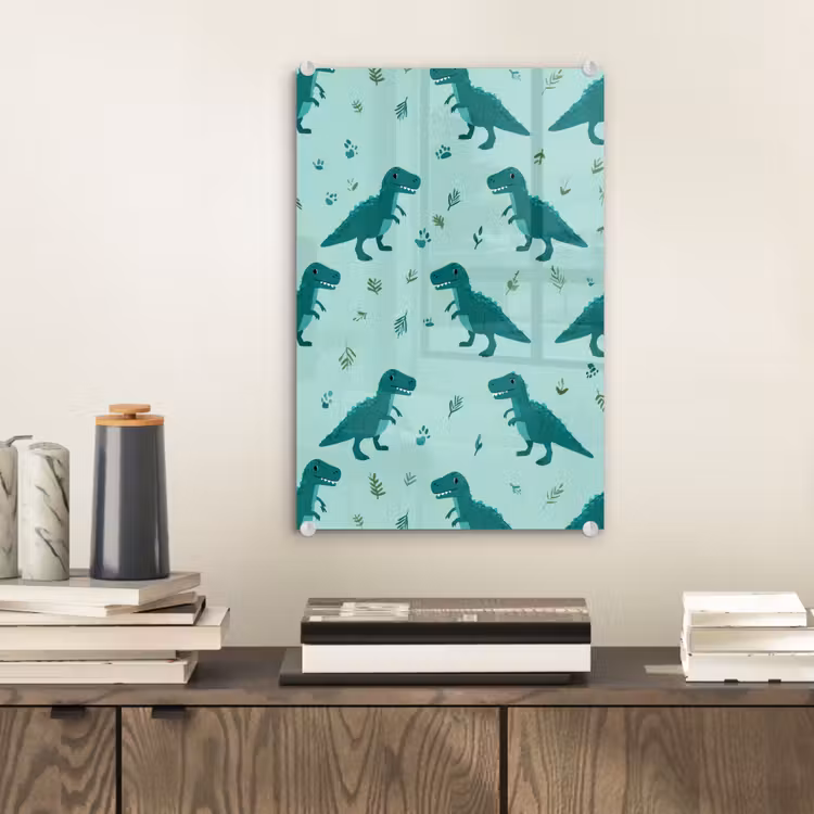 Glas schilderij - Donkergroen - Dinosaurussen - Afdrukken - Bladeren — 2