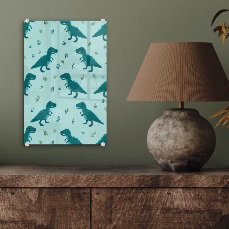 Glas schilderij - Donkergroen - Dinosaurussen - Afdrukken - Bladeren — 4