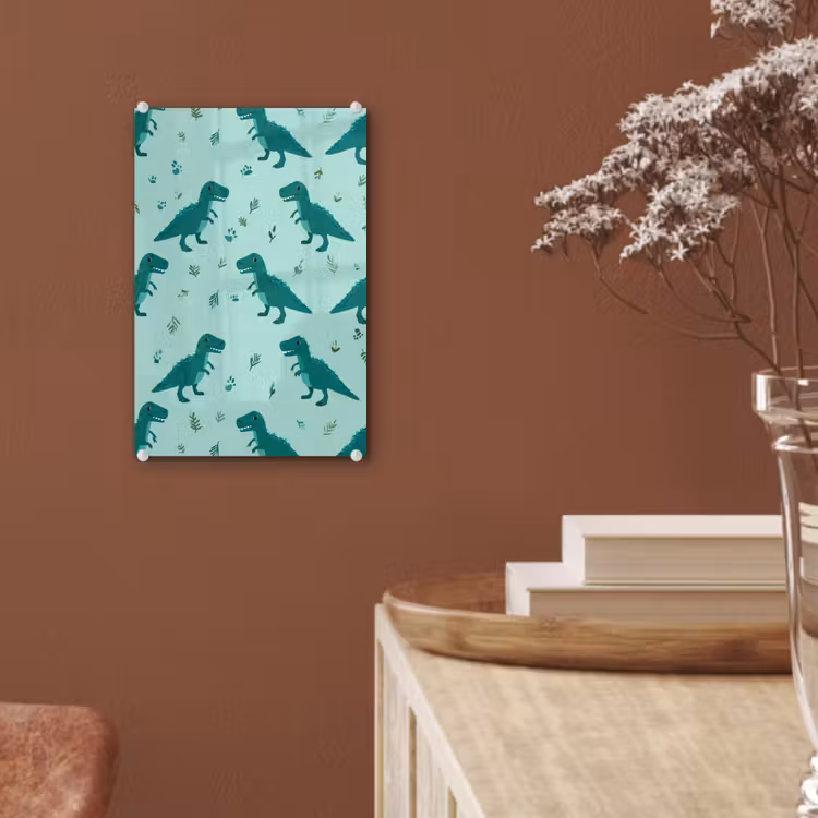 Glas schilderij - Donkergroen - Dinosaurussen - Afdrukken - Bladeren — 6
