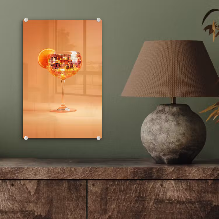 Glas schilderij - Drank - Oranje - Glitter - Disco — 4
