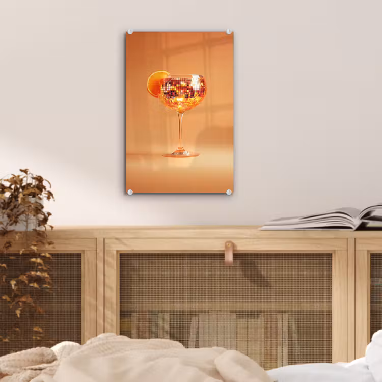 Glas schilderij - Drank - Oranje - Glitter - Disco — 5