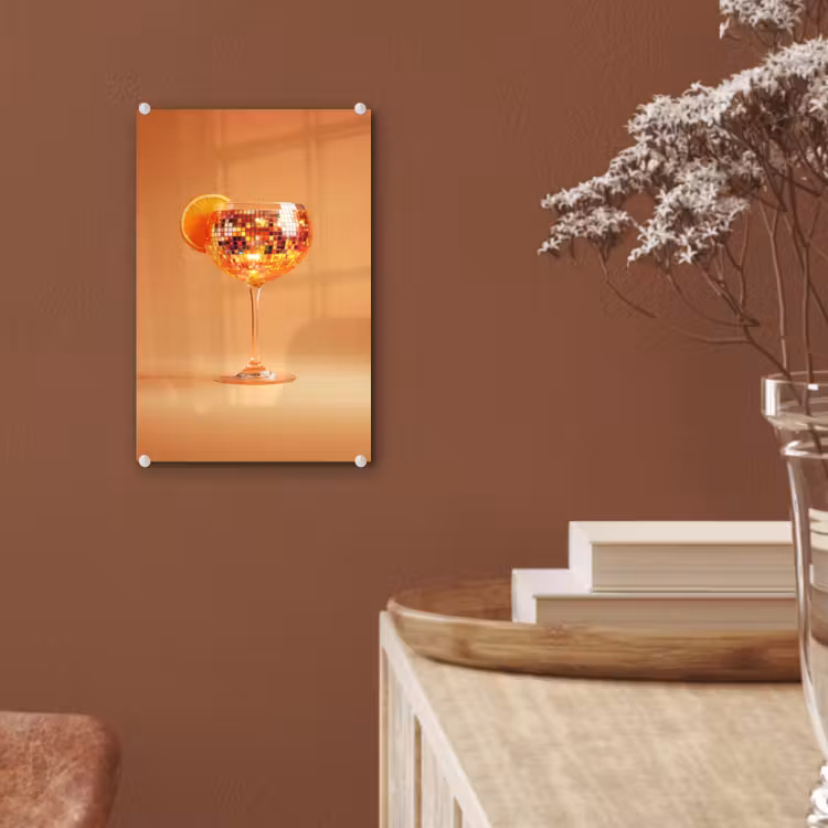 Glas schilderij - Drank - Oranje - Glitter - Disco — 6