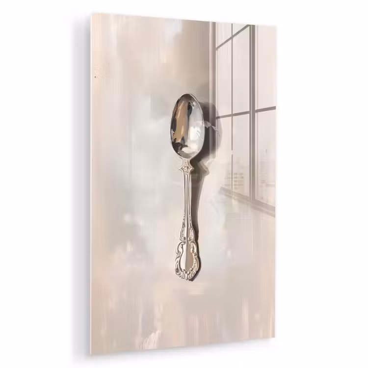 Glas schilderij - Lepel - Verf - Zilver — 1