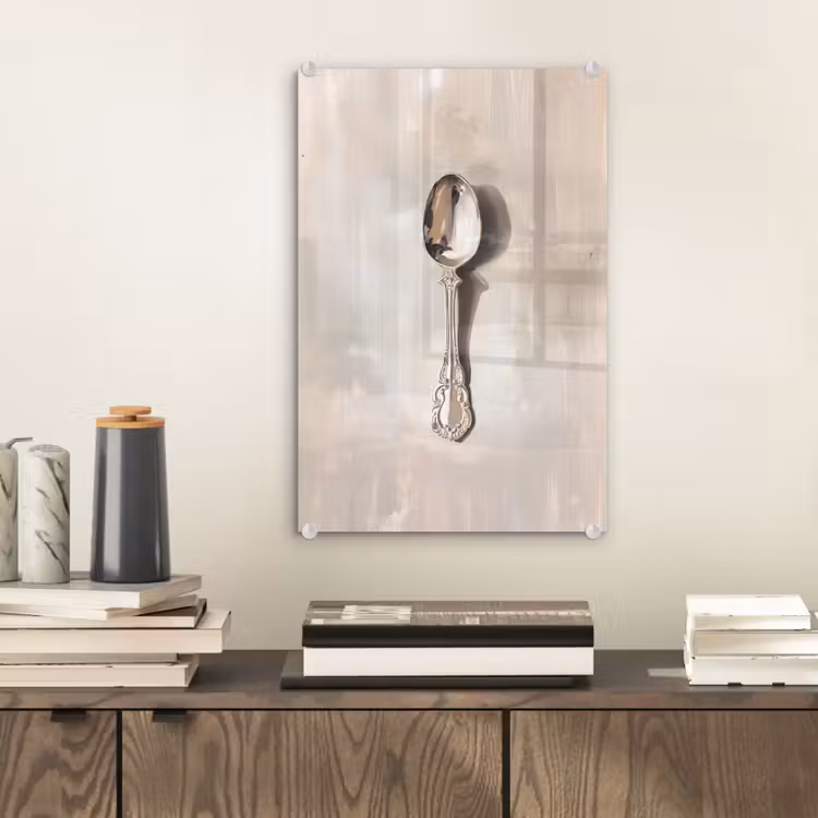 Glas schilderij - Lepel - Verf - Zilver — 2