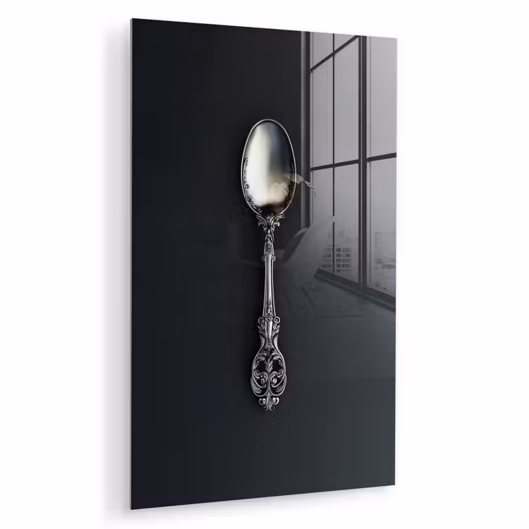 Glas schilderij - Lepel - Zilver - Metaal — 1