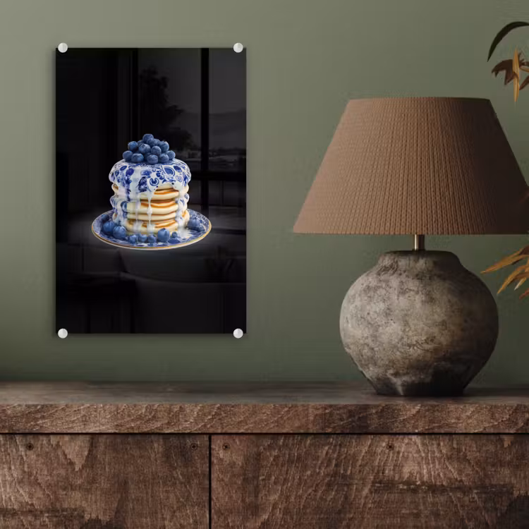 Glas schilderij - Pannenkoeken - Blauwe Bessen - Bord — 4