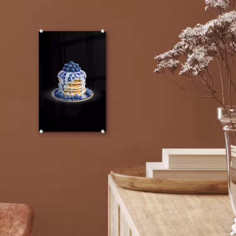 Glas schilderij - Pannenkoeken - Blauwe Bessen - Bord — 6