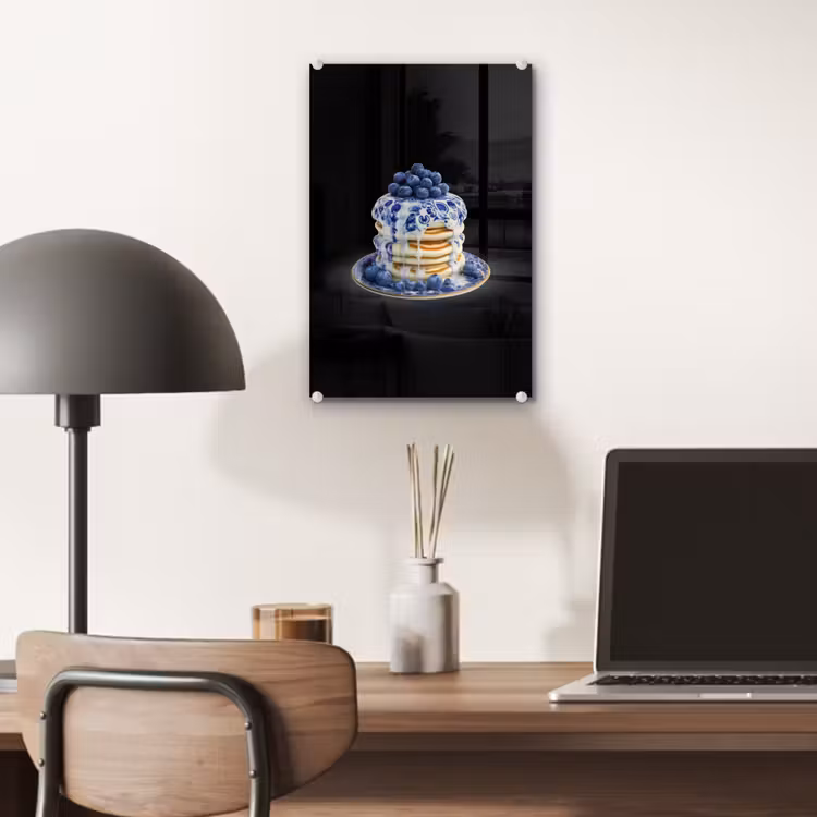 Glas schilderij - Pannenkoeken - Blauwe Bessen - Bord — 7