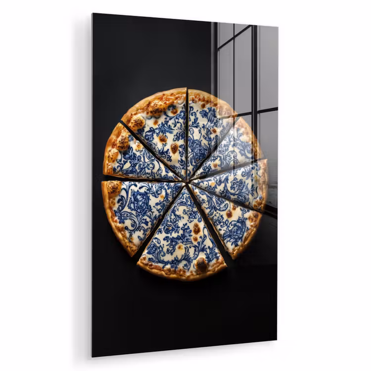 Glas schilderij - Pizza - Eten - Delftsblauw — 1