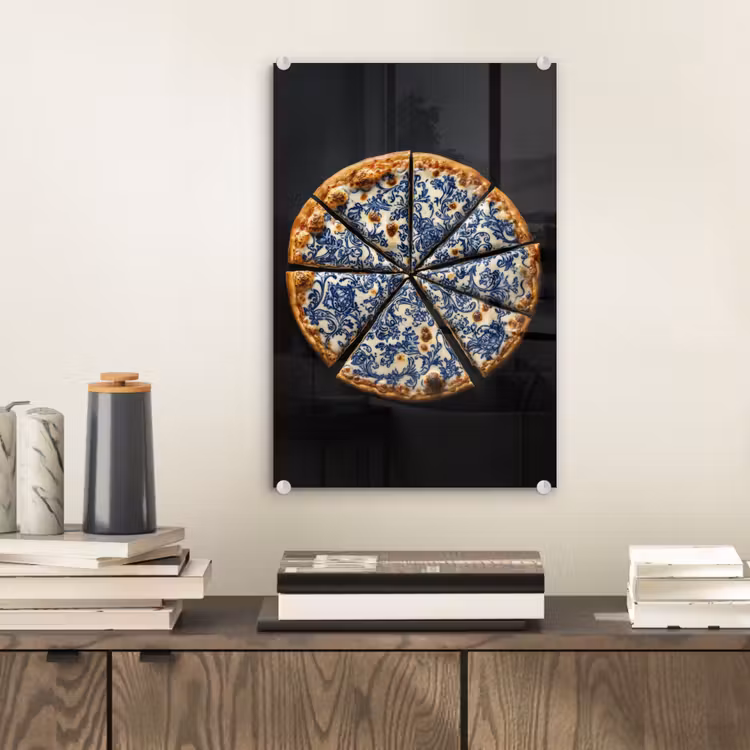 Glas schilderij - Pizza - Eten - Delftsblauw — 2