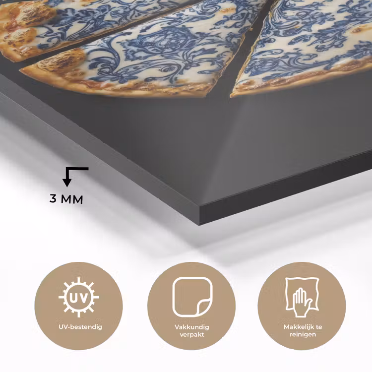 Glas schilderij - Pizza - Eten - Delftsblauw — 3