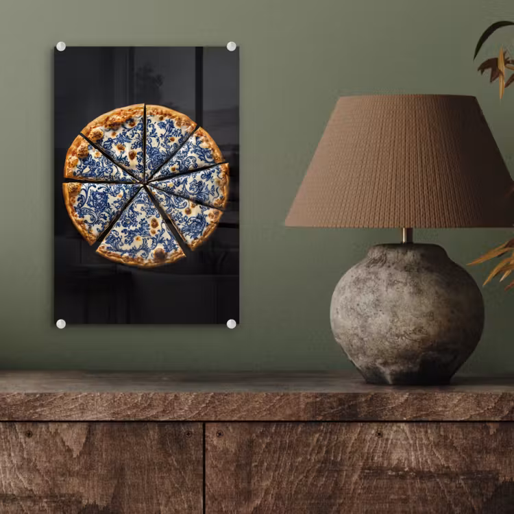 Glas schilderij - Pizza - Eten - Delftsblauw — 4