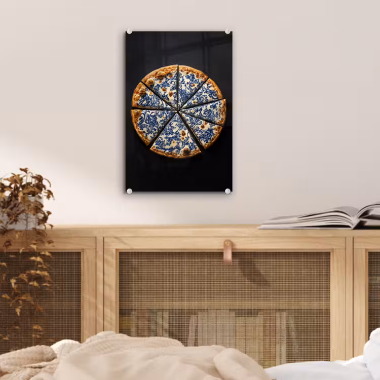 Glas schilderij - Pizza - Eten - Delftsblauw — 5