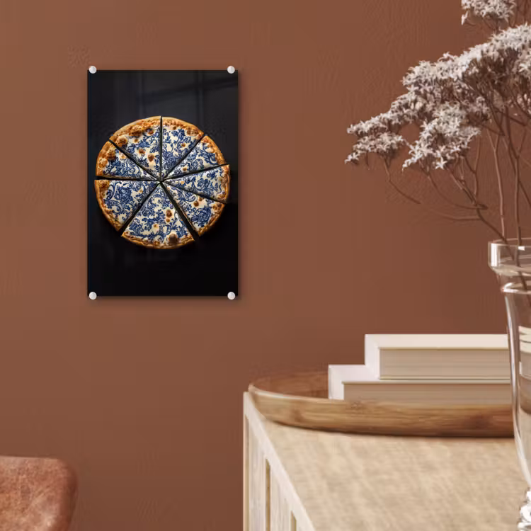 Glas schilderij - Pizza - Eten - Delftsblauw — 6