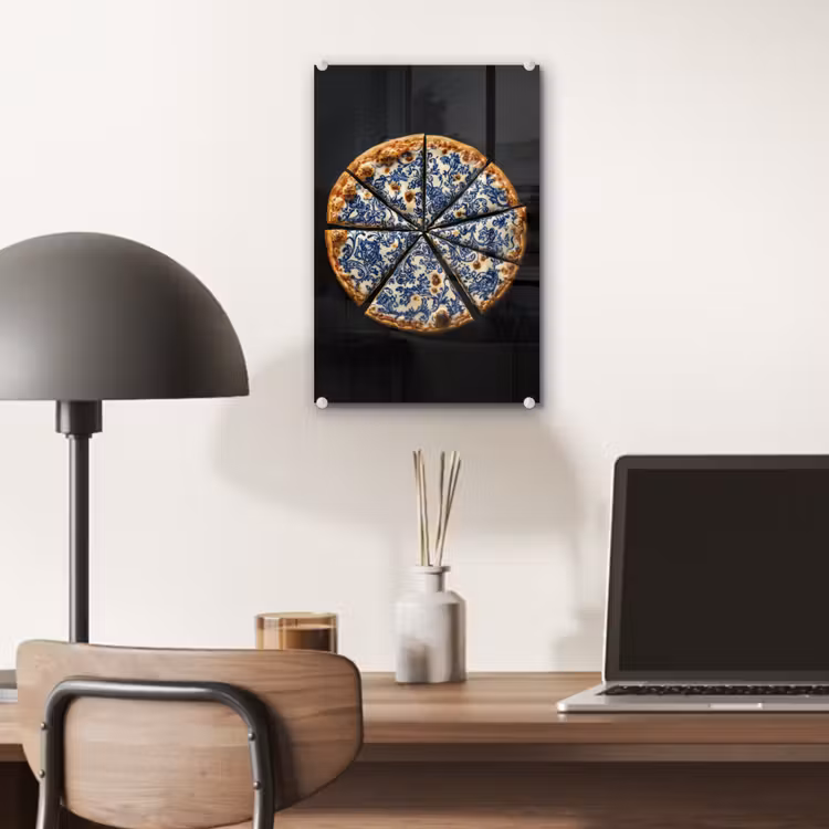 Glas schilderij - Pizza - Eten - Delftsblauw — 7