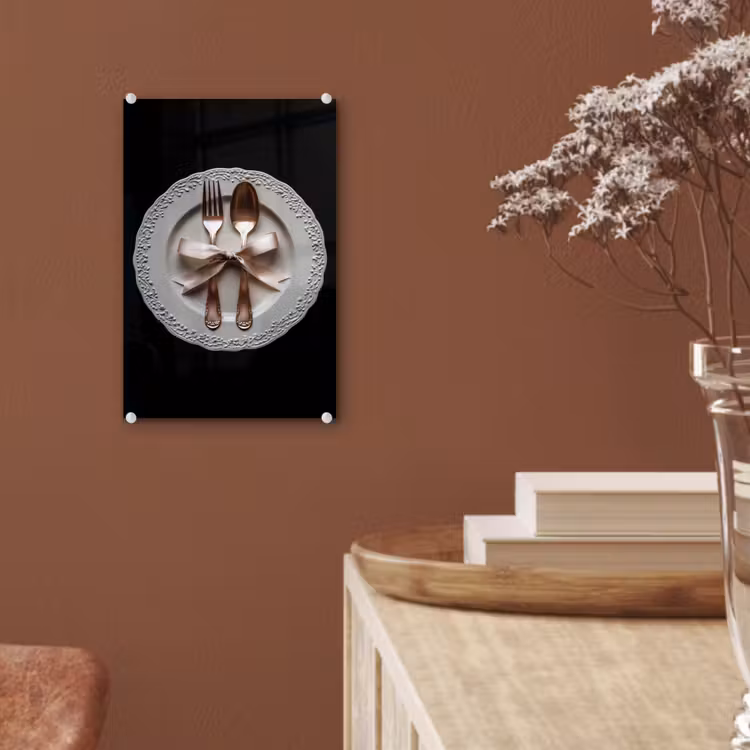 Glas schilderij - Rose - Strik - Bestek — 6