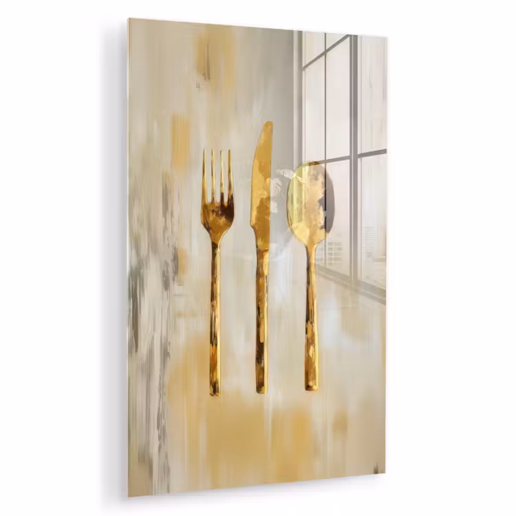 Glas schilderij - Verf - Goud - Bestek — 1