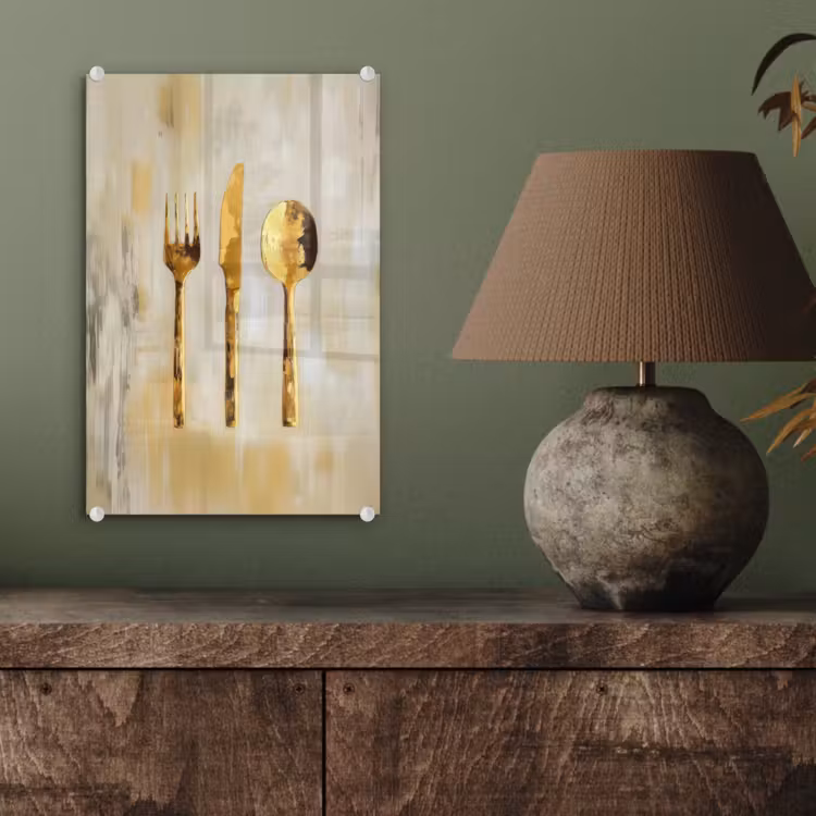 Glas schilderij - Verf - Goud - Bestek — 4