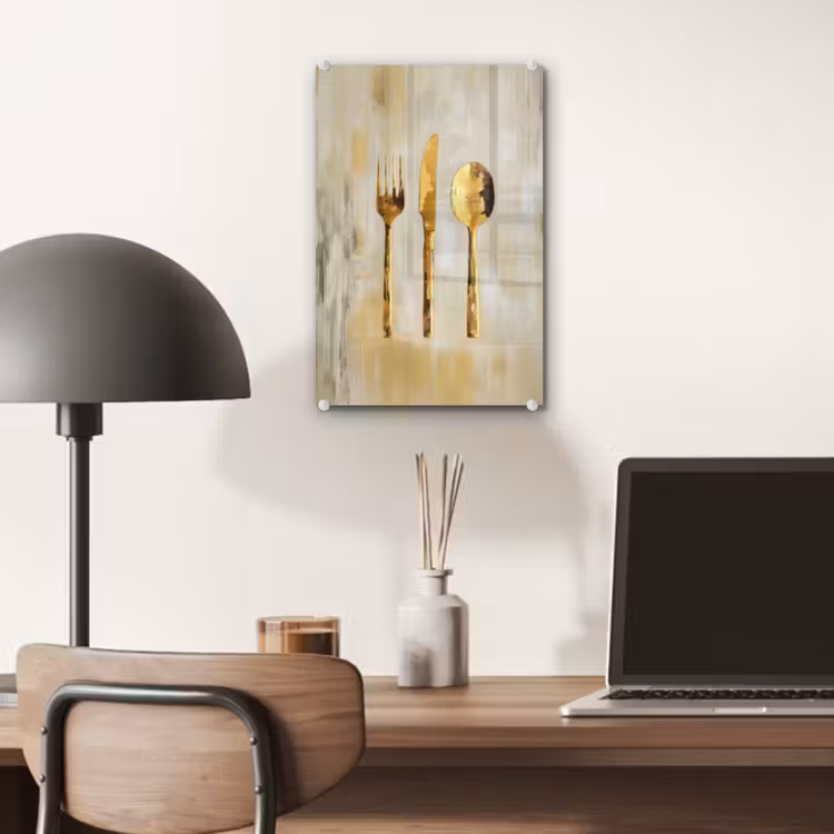 Glas schilderij - Verf - Goud - Bestek — 7