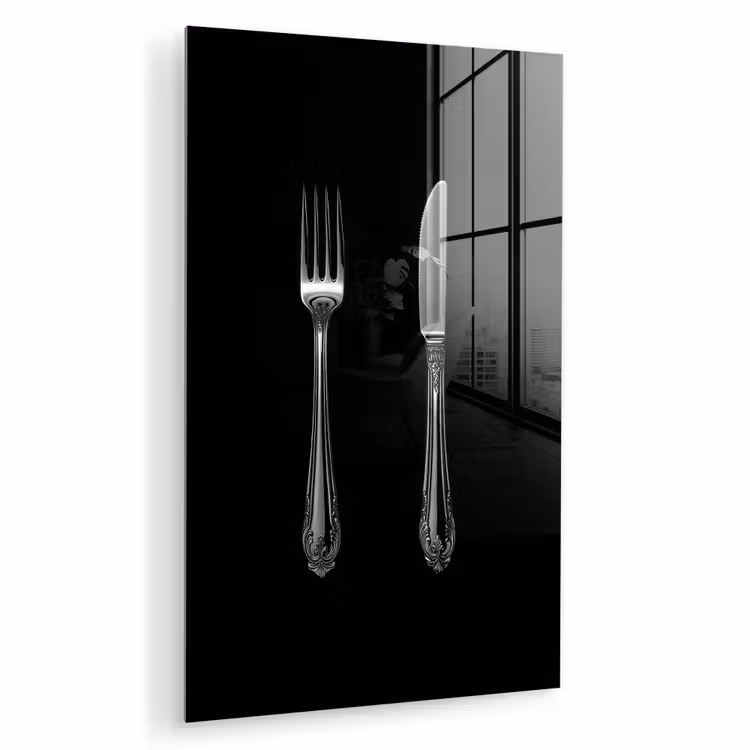 Glas schilderij - Vork - Mes - Zilver — 1