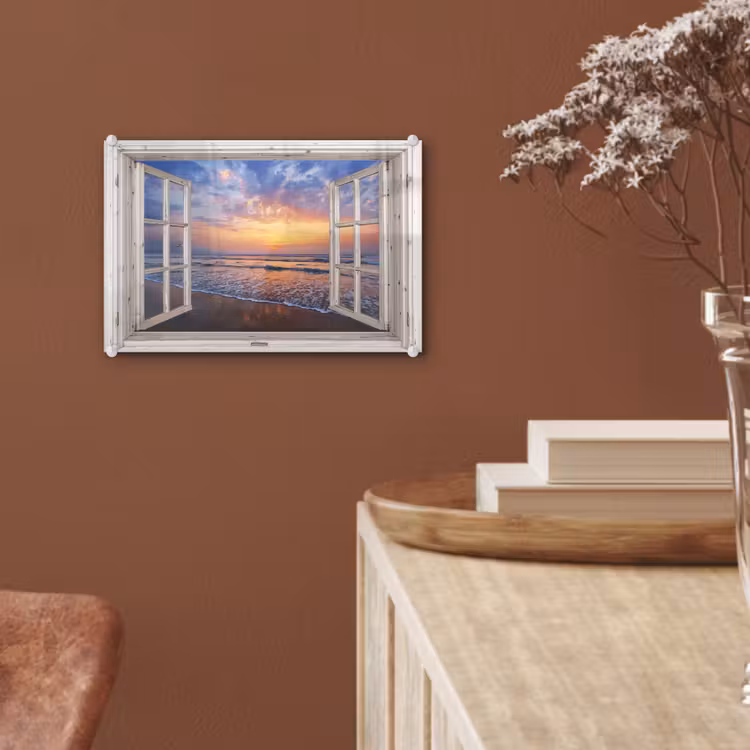 Glas schilderij - Doorkijk - Zee - Strand - Zonsondergang - Blauw — 6