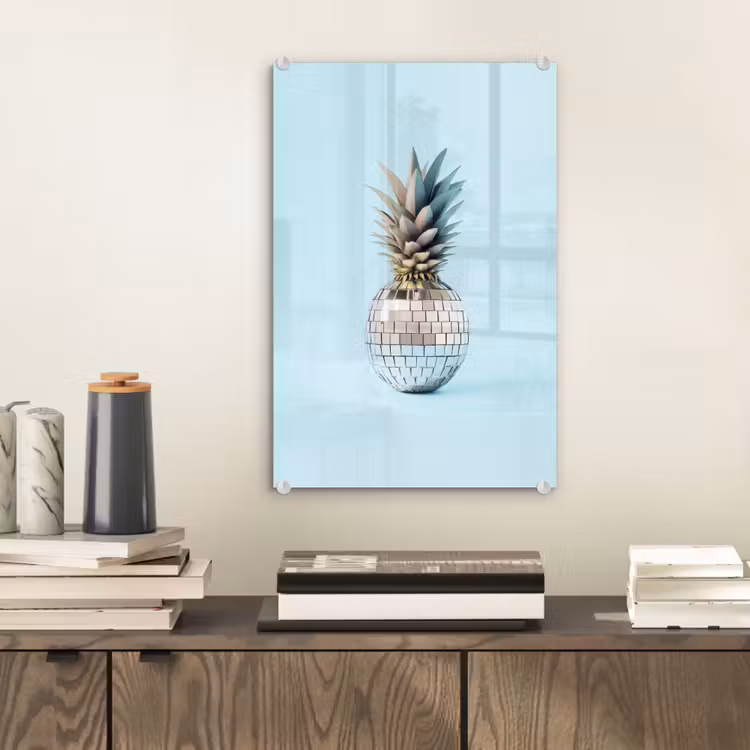 Glas schilderij - Blauw - Ananas - Disco - Discobal — 2