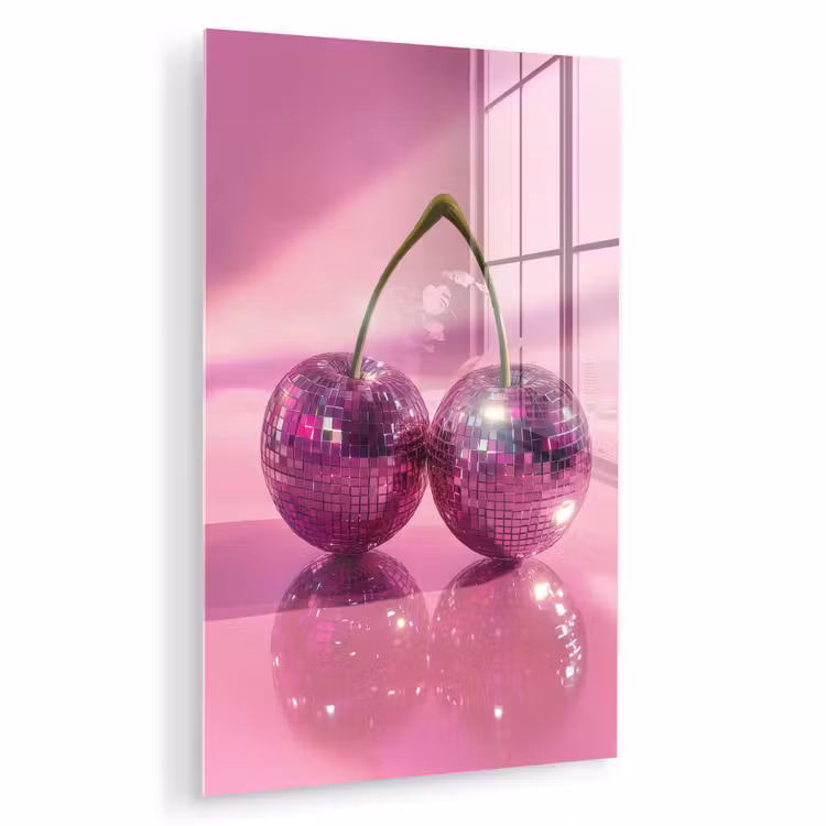 Glas schilderij - Glitter - Discobol - Roze - Kersen — 1