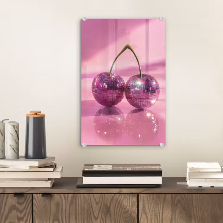 Glas schilderij - Glitter - Discobol - Roze - Kersen — 2