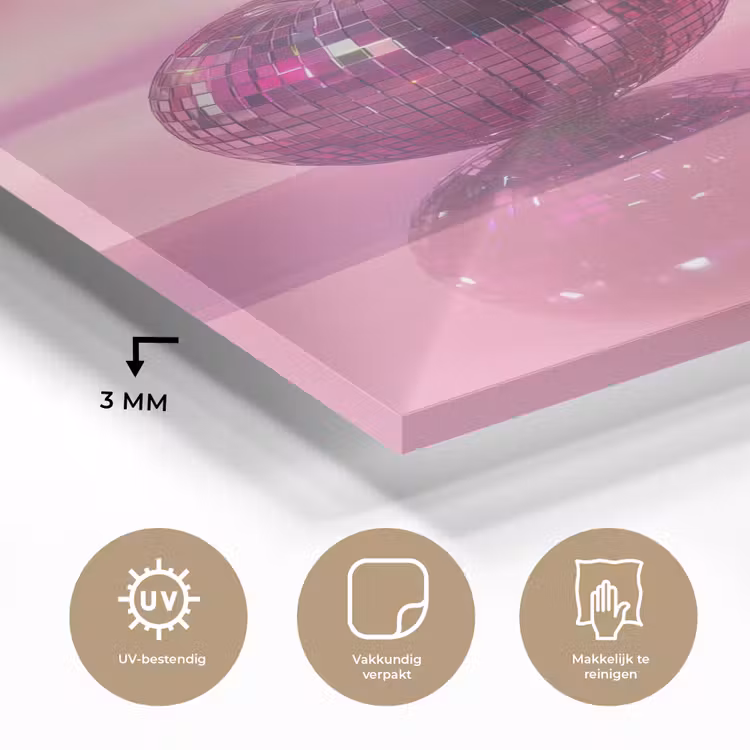 Glas schilderij - Glitter - Discobol - Roze - Kersen — 3