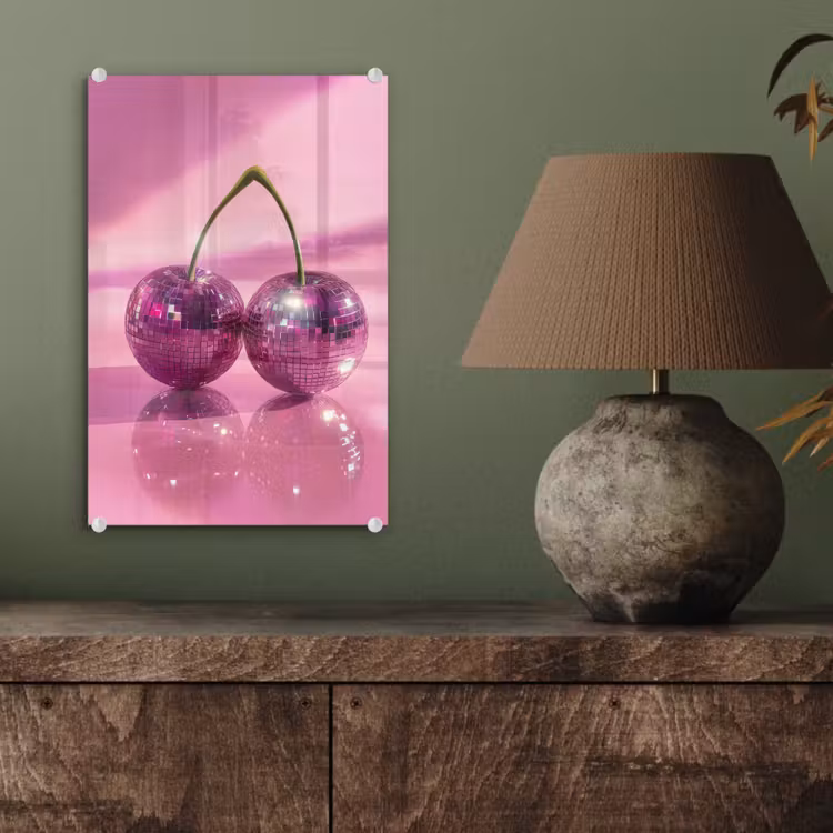 Glas schilderij - Glitter - Discobol - Roze - Kersen — 4