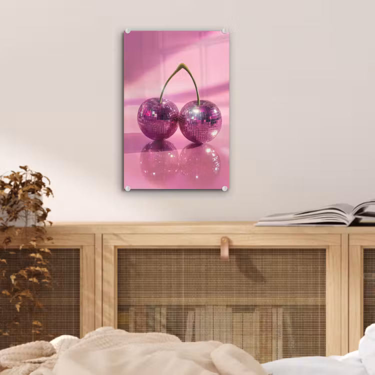 Glas schilderij - Glitter - Discobol - Roze - Kersen — 5